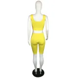Solid Color Offset Sports Sleeveless Short Set