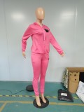 Casual Embroidery Letter Cardigan Pant Set with Hat