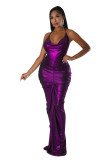 Solid Color Deep V Halter Stacked Maxi Dresses