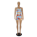 Sexy Graphic Print Tank Top Shorts Set Swimsuit