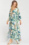 Leaf Print V Neck Beach Dress