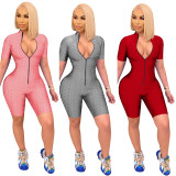 Solid Color Elastic Pineapple Zipper Sports One-piece Rompers