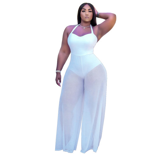 Solid Color Stitching Halter Jumpsuit