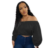 Solid Color Lace Sleeve Off Shoulder Top
