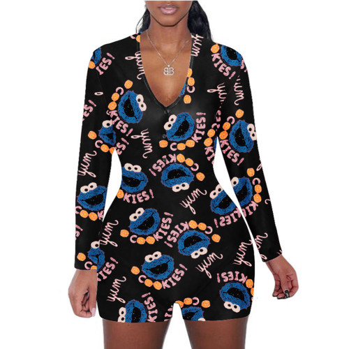 Casual Pattern Printed Loungewear Shorts Rompers
