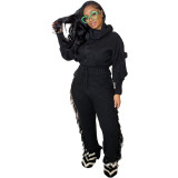 Winter Turtle Neck Cable Knit Sweater And Tasseled Pants Set