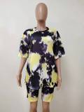 Casual Printed Tie-dye Two Short Set
