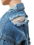 Casual Irregular Denim Ripped Long Sleeve Jacket
