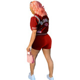 Fashion Casual Printed Baseball Uniform Short Sleeve 2 Piece Outfits