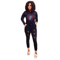 Solid Color Burning Hoodie Two Pieces Set