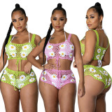 Summer Beach Women 2 Piece Set Knitted Crochet Crop Top + Shorts