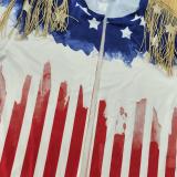 Casual Fashion Print Tassel Slit Short Sleeve Shirt Top