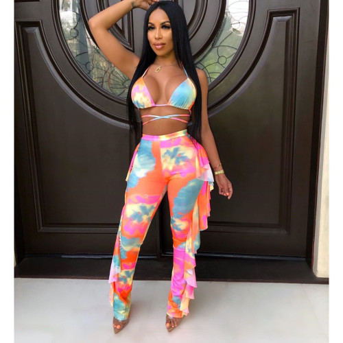 Casual Printed Mesh Two-piece Set with Panties
