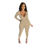 Women's Two Piece Tracksuit Outfits Long Sleeve Deep V-Neck Lounge Wear Bodycon