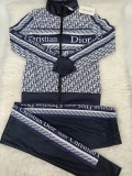 Women Elegant Two-Pieces Jacket Sets Female Print Zip Coat & Pant Sets