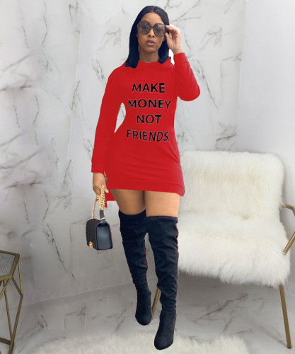 Casual Offset Printed Letters Hooded Mini Dress