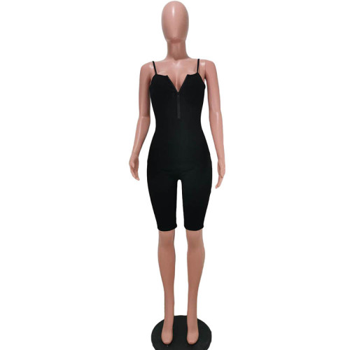 Solid Color Straps Zip Romper