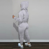 Casual Letter Pyrography Velvet Drawstring Kangaroo Pocket Hoodie & Pants Set