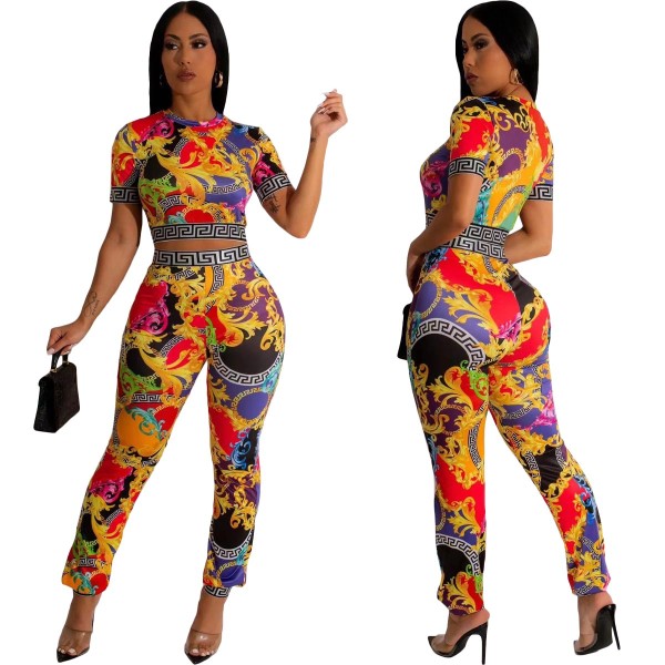 Casual Printed Short Sleeve Coloratura Legging Set