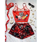 Sexy Graphic Print Straps Shorts Set