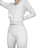 Autumn Winter Double-sided Fleece Vest Hooded Three Piece Set