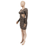 Fall Clubwear 2021 Long Sleeve Pit Deep V Neck Cut Out Sexy Bodycon Dress