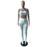 Solid Color Crop Top and Pleated Split Micro Trousers