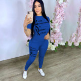 Casual Sportswear Pyrography Short Sleeve Sweatshirt Two-piece Set With Pockets