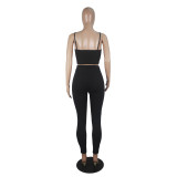 Solid Color Suspender Sports Two Piece Set