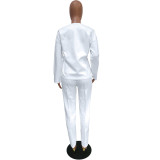 Winter Casual White Thickened Print Pant Set
