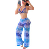All-match Fashion Mesh Printed Wide-leg Pants