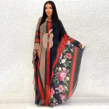 Women Long Sleeve Mesh Party Beach Cover UP Dress Vintage Casual Floral Printed Maxi Long Sundress