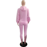 Solid Pink Fleece Hooded Sweatshirt Pant Set
