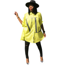Slogan Half Sleeve Loose Fit Boho Thigh-length Blouse