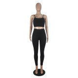 Solid Color Suspender Sports Two Piece Set