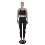 Solid Color Suspender Sports Two Piece Set