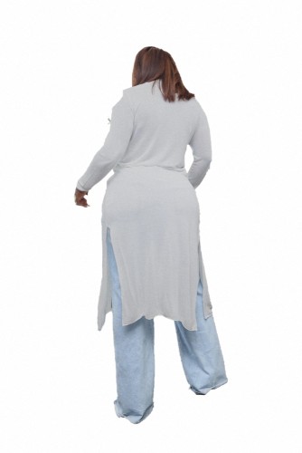 Solid Sheer Single-breasted V Neck Long Line Cardigan