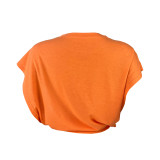 Casual Orange Cool Racing Print Bandage Hollowed Out Split Joint O Neck T-Shirts