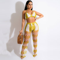Summer Sexy Hollow Perspective Linen Beach Fishnet Two Pieces