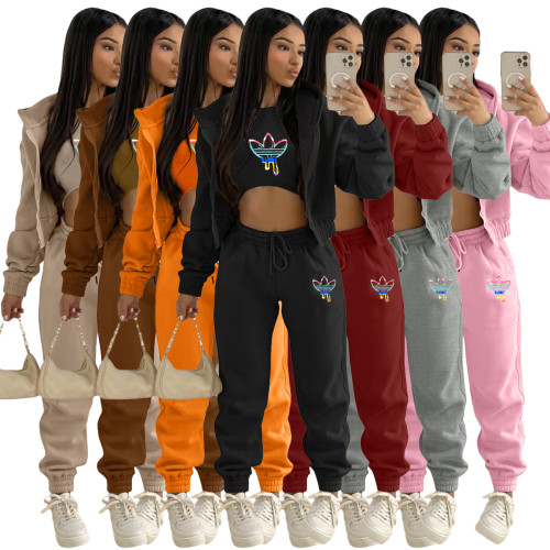Women Crop Vest Elastic Waist Casual Pants Lantern Sleeve Hooded Coat Winter Street Hip Hop 3 Piece Set