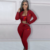 Copy Casual Print Gradient Patchwork Sweatsuit Hooded Collar Long Sleeve Three Pieces