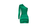 Reflective Pleated Slanted Single Shoulder Cross Dress