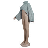 Solid Color Grey High Neck Short Shawl Sweater Top