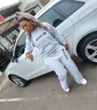 Women's Letter Print Long Sleeve Sweatshirt Casual Set For Women with Pockets