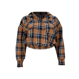 Cotton Asymmetrical Dropped Shoulder Plaid Top with Pocket