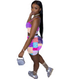 Two Piece Casual Printed Straps Crop Top and Shorts
