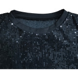 Spring Round Neck Loose Sequin Letter Mini Dress