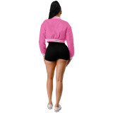 Thread Elasticity Faux Leather Baseball Jacket