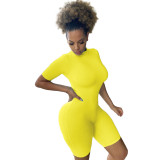 Solid Color High Neck Zipper Activewear Romper