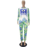 Casual Cartoon Print Home Wear Long Sleeve Pajamas Loungewear Women Sets